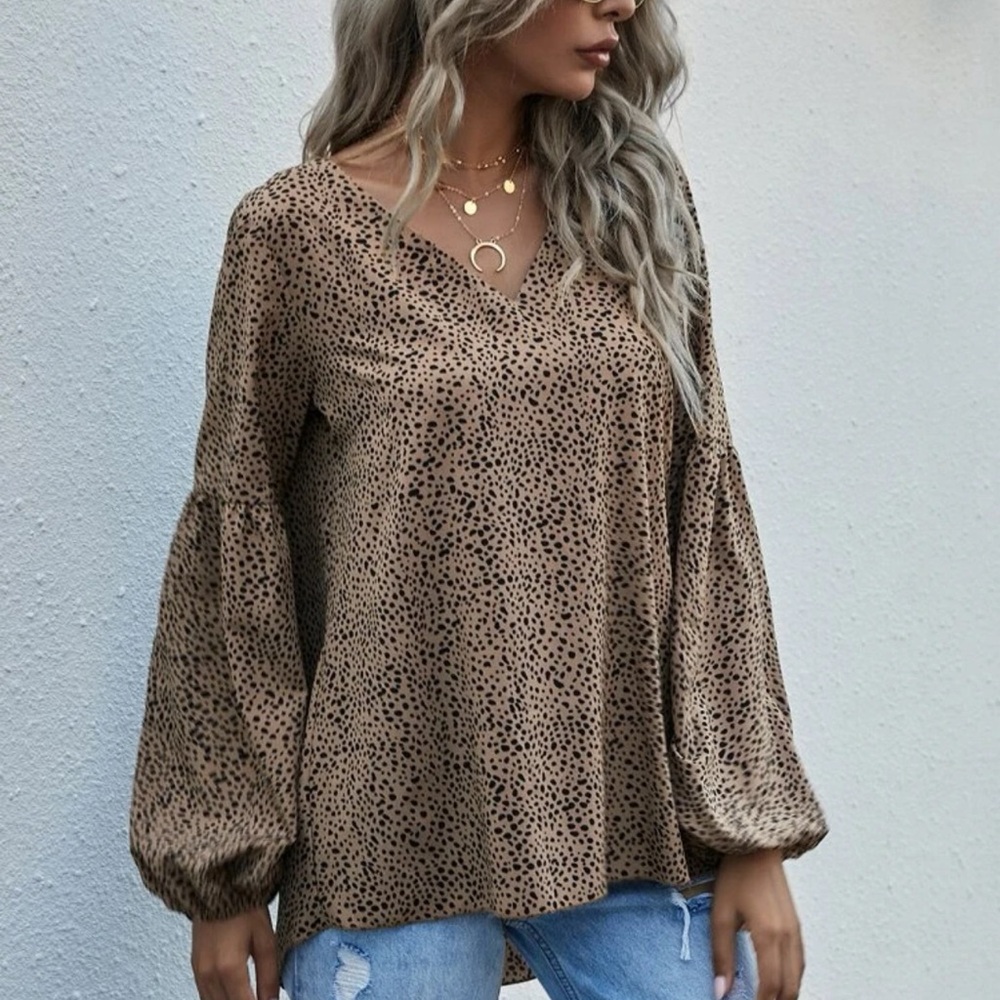 SHEIN Dalmatian Print Bishop Sleeve Blouse. Size M.